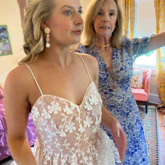 Midi White Lace Dress with Nude Illusion - Picture 4 of 5